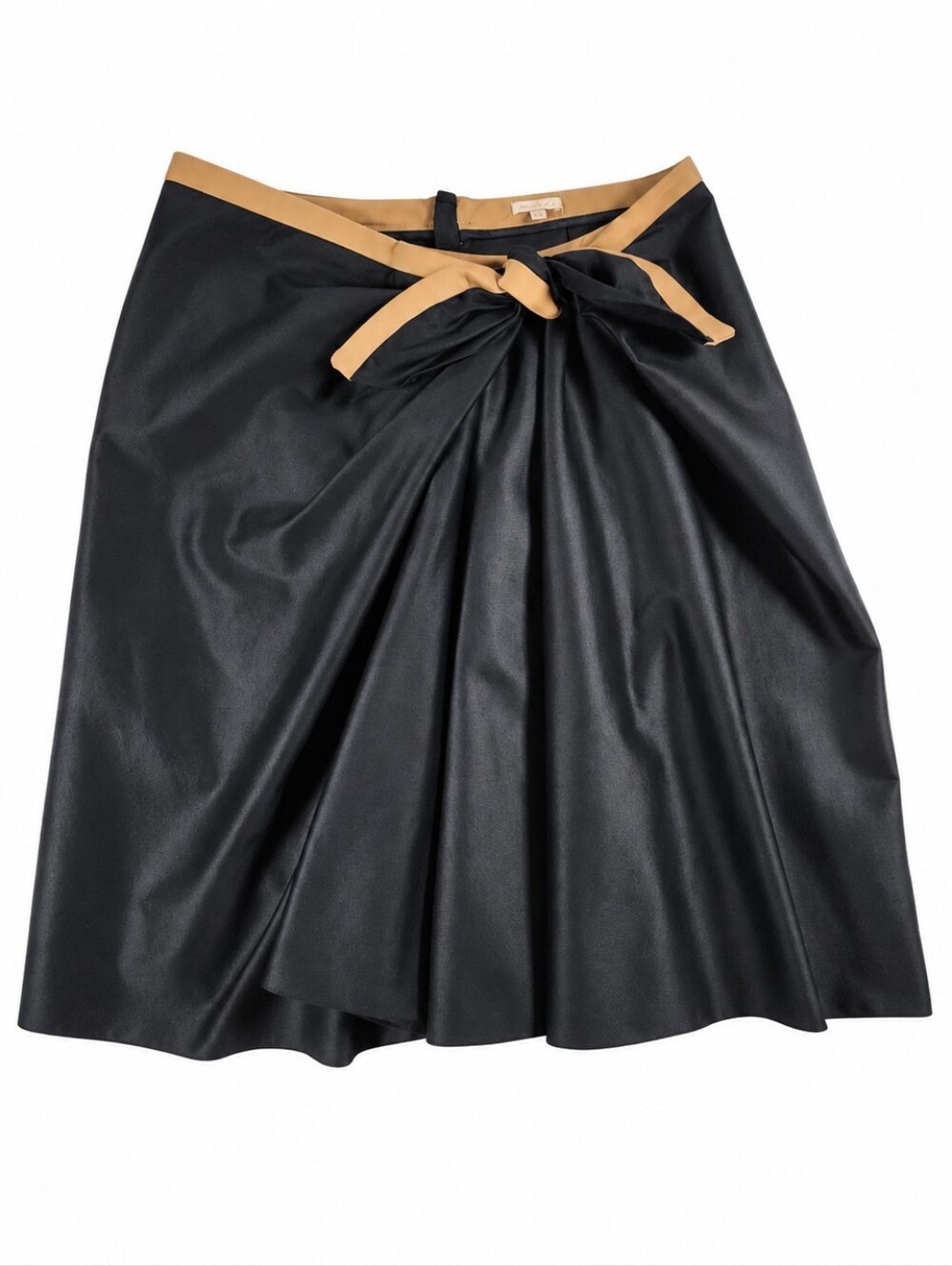 Machka Bow Midi Skirt Size 40 Black Tan Contrast Tie Waist Full A-Line